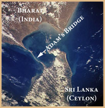 Adam’s Bridge between Bharat (India) and Sri Lanka on a NASA picture from 16 April 1994