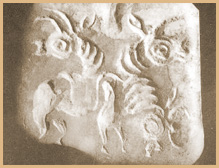 The clay seal found in the ruins of the sunken Dwarka