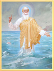 Guru Nanak climbs out of the river